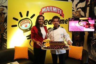PHOTO CAPTION - Bianca de Silva, Brand Manager - Marmite, of Unilever Sri Lanka and celebrity chocolatier Gerard Mendis with the first batch of Chocolate-Mite.